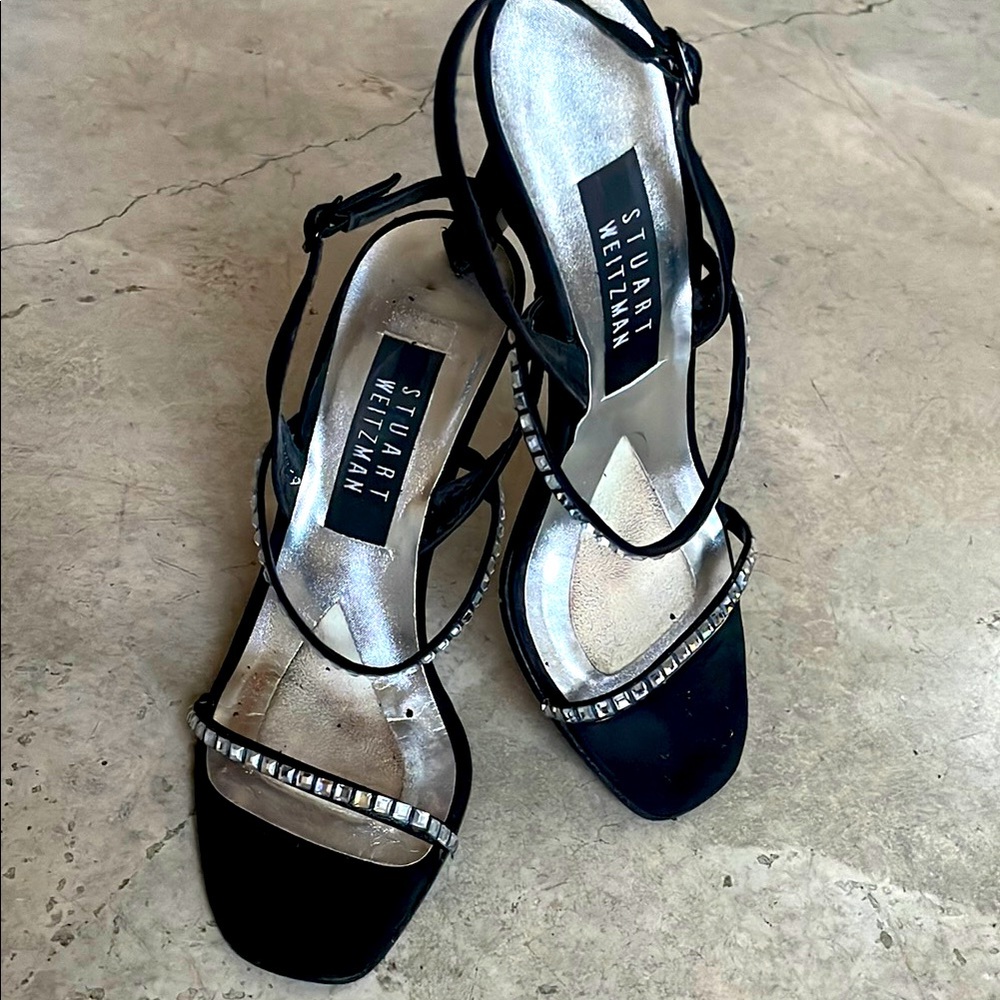Stuart Weitzman Black Heels with Rhinestone Accents